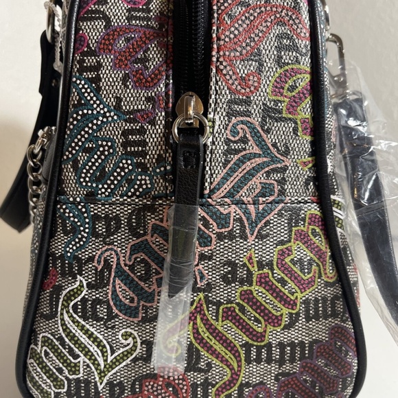 NEW Juicy Couture Black Beige Multi Lock N Chain Satchel Handbag Purse - Picture 9 of 14